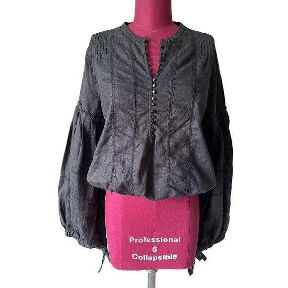 Free People Womens Bell Sleeve Peasant Blouse Linen Black XS / S - Picture 6 of 11